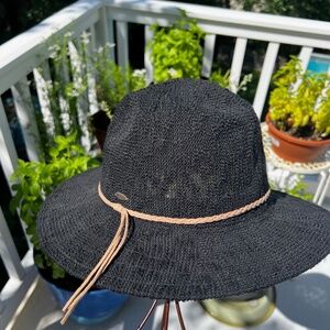 C.C Black Panama Hat With Suede String Band